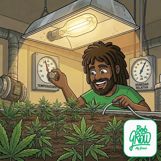 Bobi cuidando su cultivo en Bobgrow